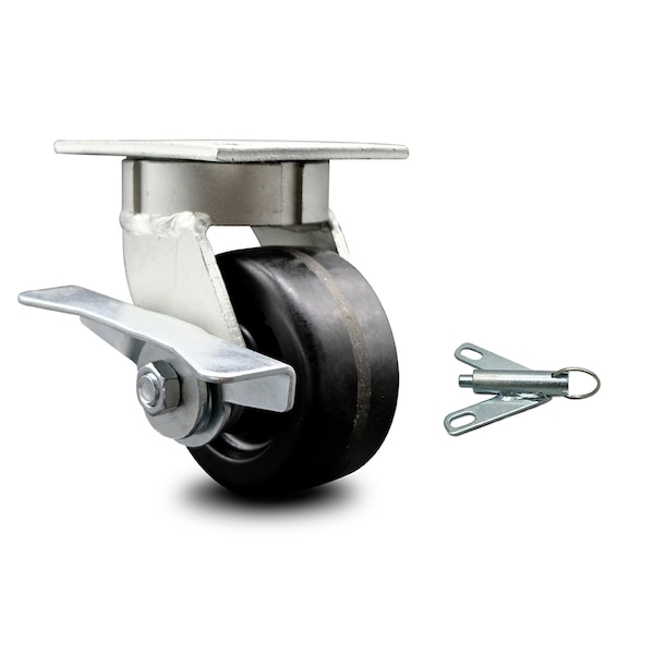 Service Caster 4 Inch Kingpinless Phenolic Wheel Swivel Caster with Brake and Swivel Lock SCC SCC-KP30S420-PHR-SLB-BSL - main